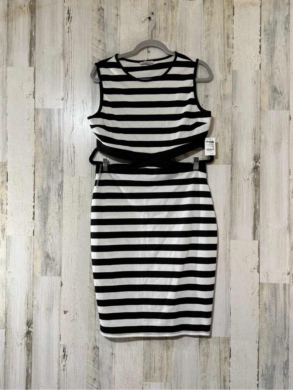 Charlotte Russe Black & White Striped Cutout Midi Dress